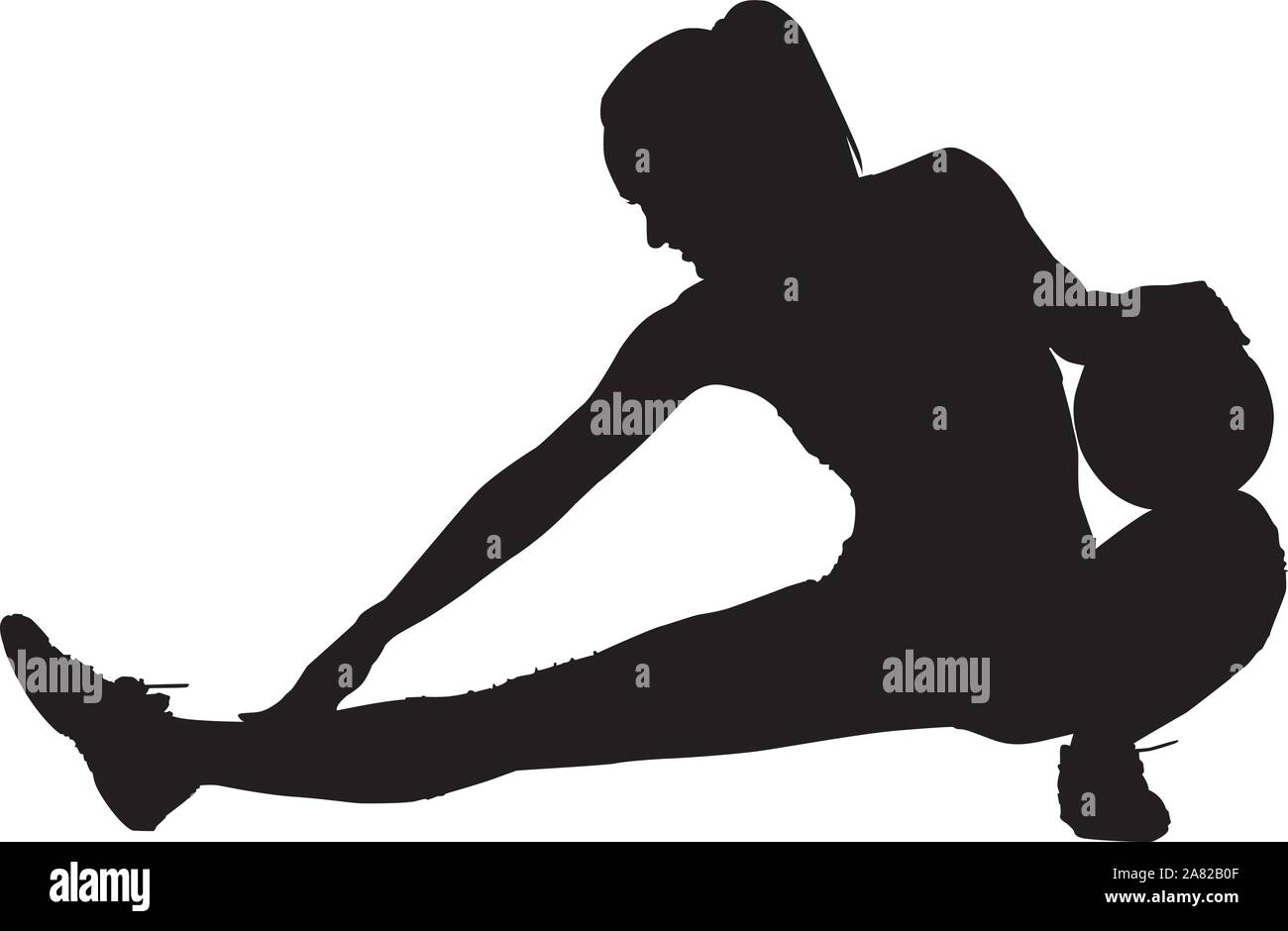 Silhouette d'une femme s'étend sur sa jambe, illustration, vecteur sur fond blanc. Illustration de Vecteur