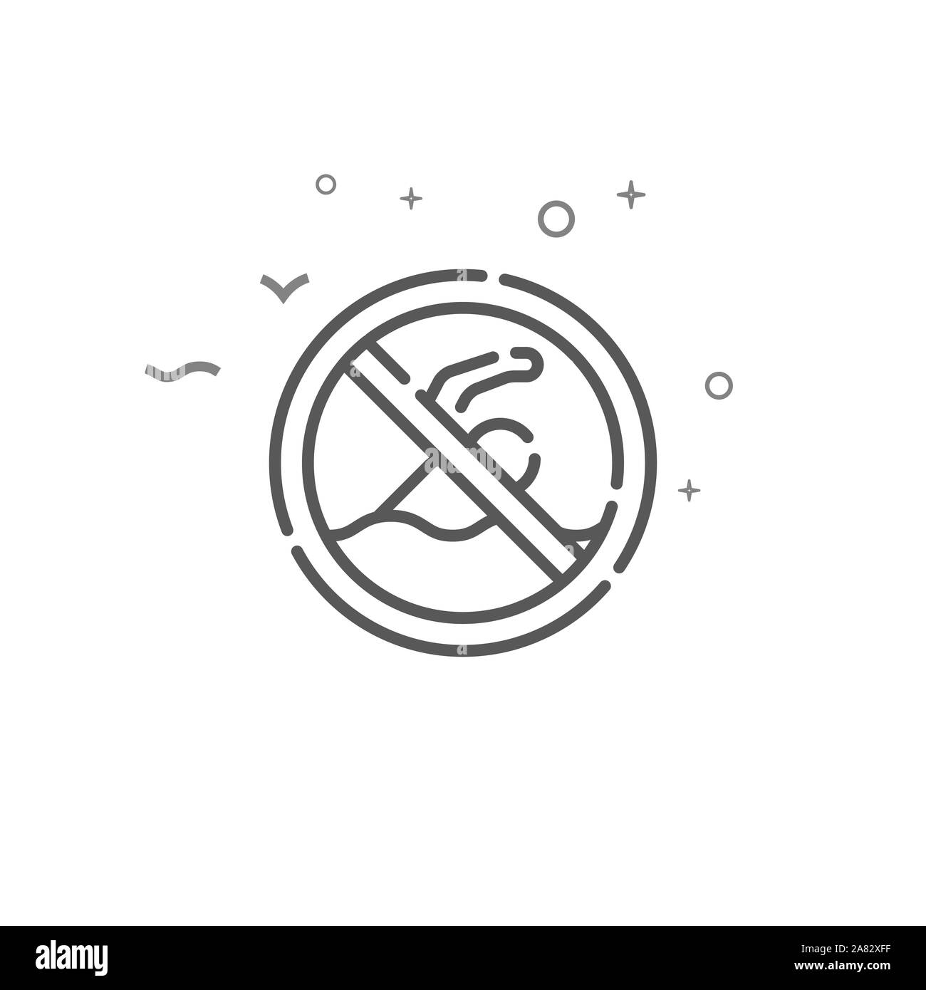 Pas d'une simple ligne icône. La baignade interdite, le pictogramme symbole, signe. Fond clair. Banque D'Images