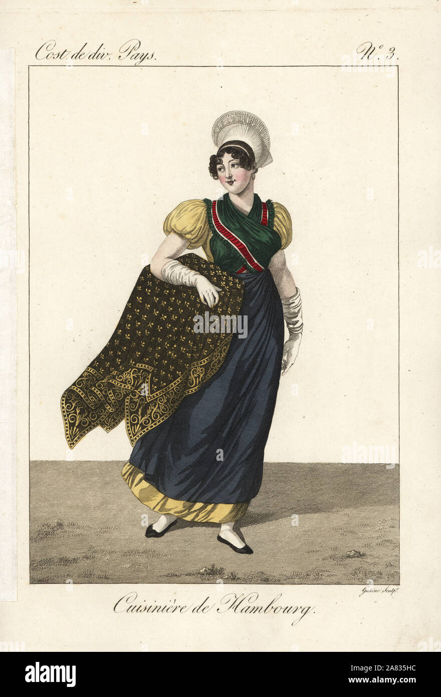 Cook de Hambourg, Allemagne, 19e siècle. Les fonctionnaires à Hambourg sont toujours belles jeunes filles qui, promenade tous les soirs. La gravure sur cuivre coloriée par Georges Jacques Gatine après une illustration par Louis Marie lante de costumes de divers pays, des costumes de divers pays, Paris, 1827. Banque D'Images