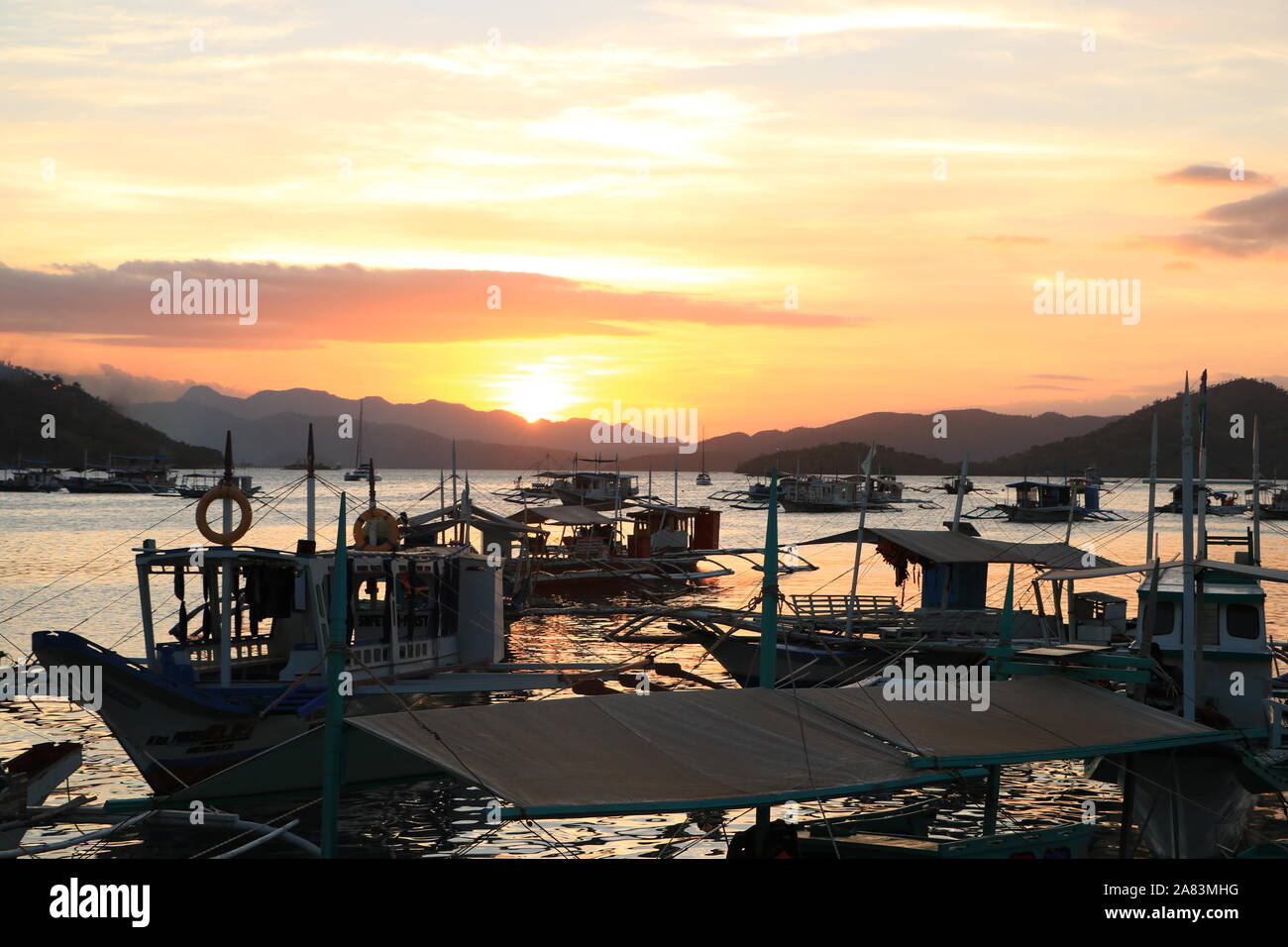 Coron Town au coucher du soleil Banque D'Images