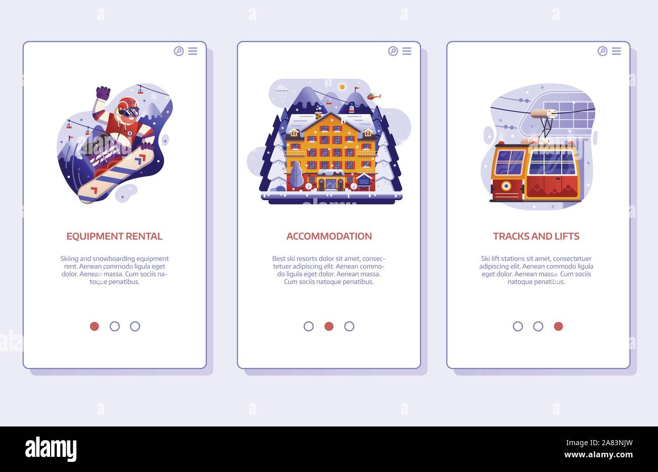 Station de Ski d'hiver Les écrans d'intégration d'applications mobiles Illustration de Vecteur
