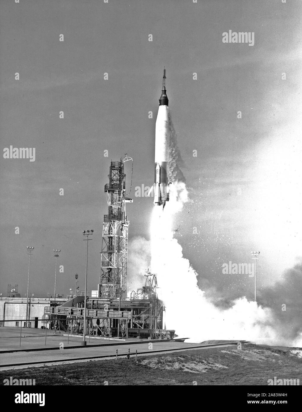 Dans ce projet de test de mercure, un vaisseau spatial booster par une modification a été lancé à partir d'Atlas Cap Canaveral, Floride. Banque D'Images