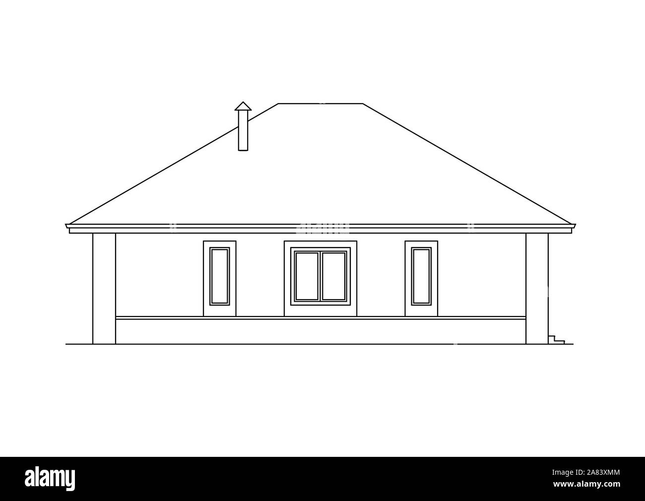 Façade d'architecture d'une maison. Le dessin de la petite maison. Isolé sur fond blanc. EPS10 Vector illustration noir Illustration de Vecteur