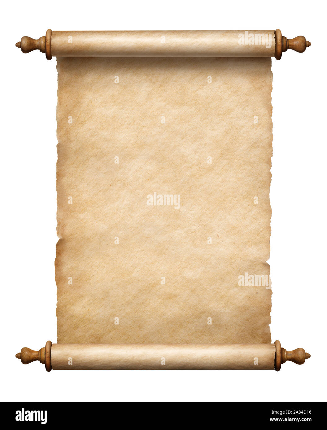Vieux papier vertical scroll isolated on white Banque D'Images