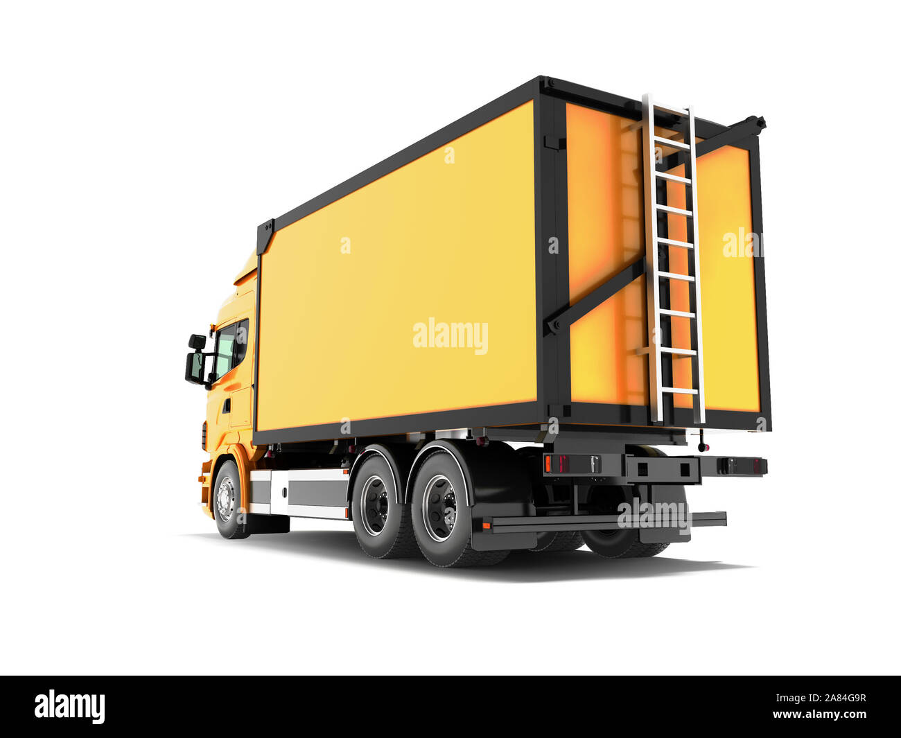 Camion Orange avec capacité de charge de jusqu'à cinq tonnes vue arrière 3D render sur fond blanc avec ombre Banque D'Images