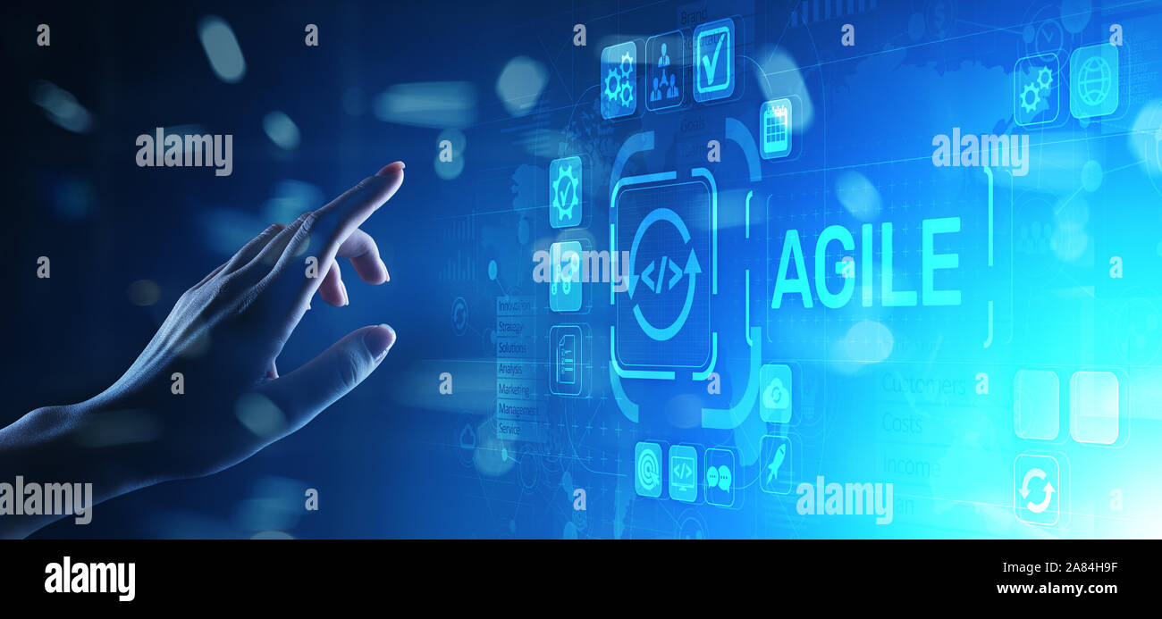 Méthodologie de développement Agile concept sur un écran virtuel. Technologie concept Banque D'Images