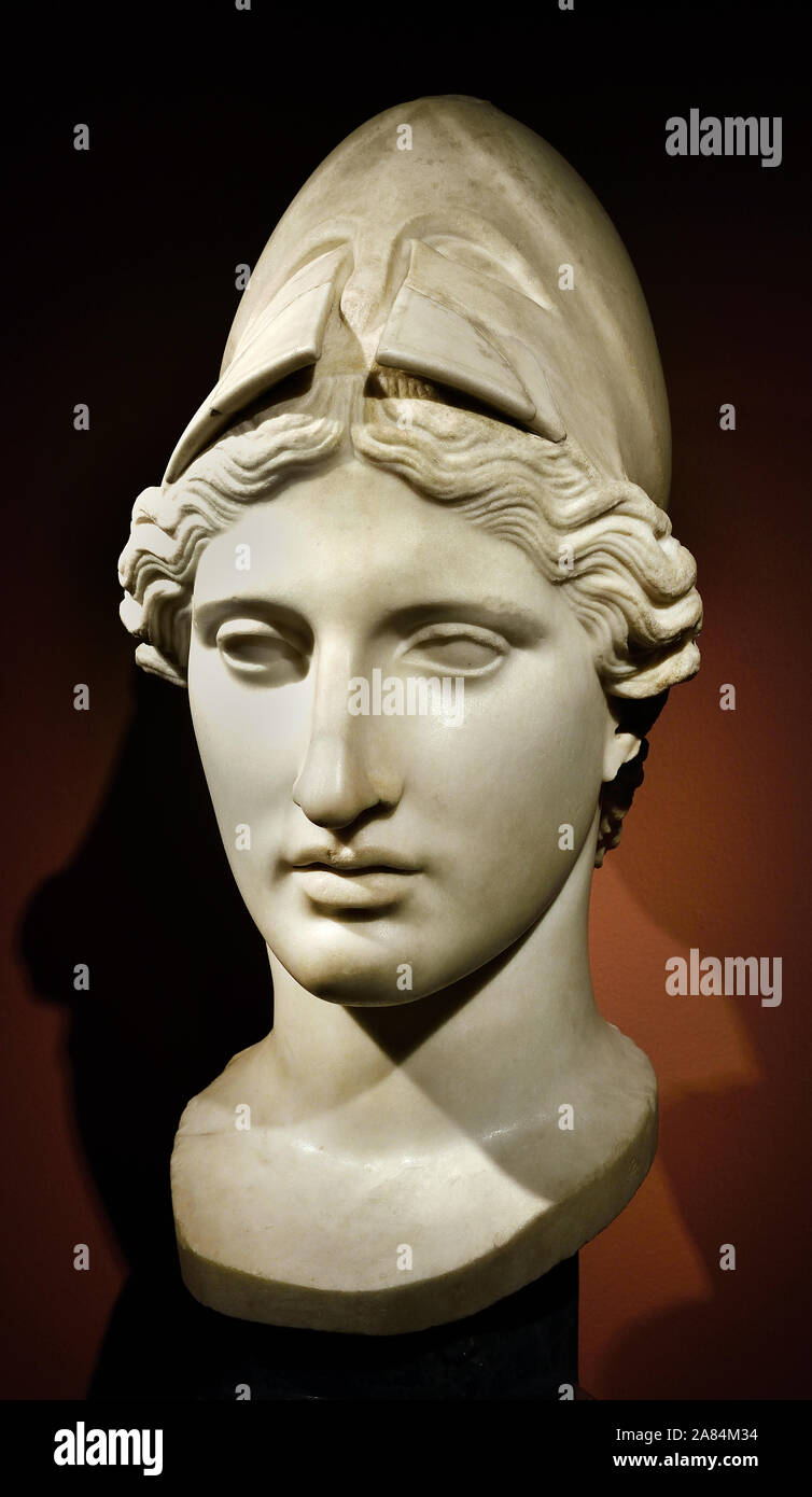 Chef de l'Athena, 0 - 50 Ma. Copie romaine d'après l'original grec de Kresilas 440-20 BC. Avec un nouveau nez de Bartolomeo Cavaceppi. L'italien, l'Italie, Banque D'Images