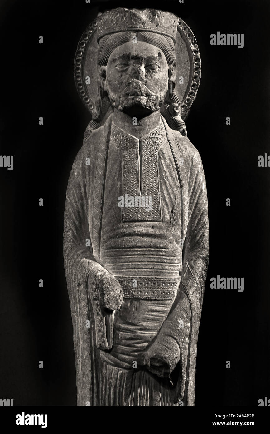 Rois de l'Ancien Testament, 1140-1145, des Statues colonnes à partir de Chartres Cathédrale Musée de Cluny - Musée National du Moyen Âge, Paris, France, en français. Banque D'Images