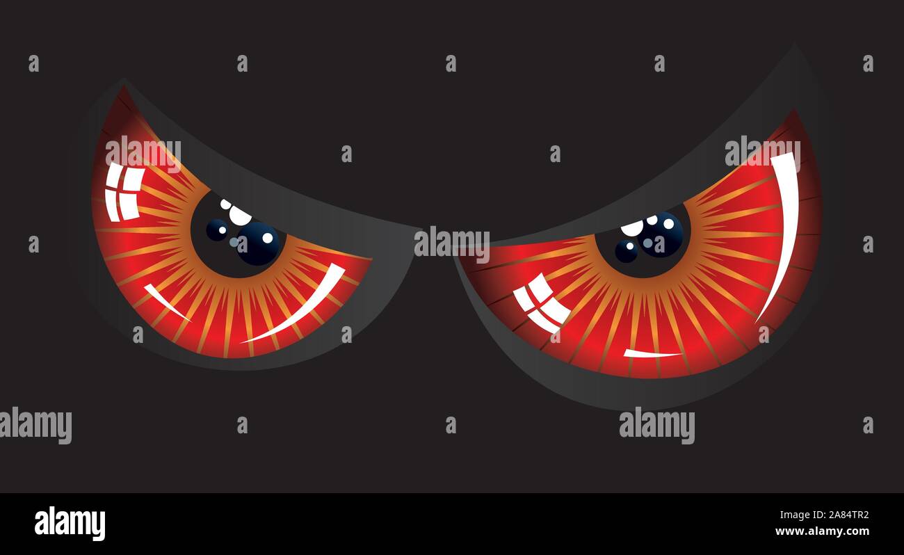 Caricature le mal des yeux rouges sur fond noir. Illustration de Vecteur