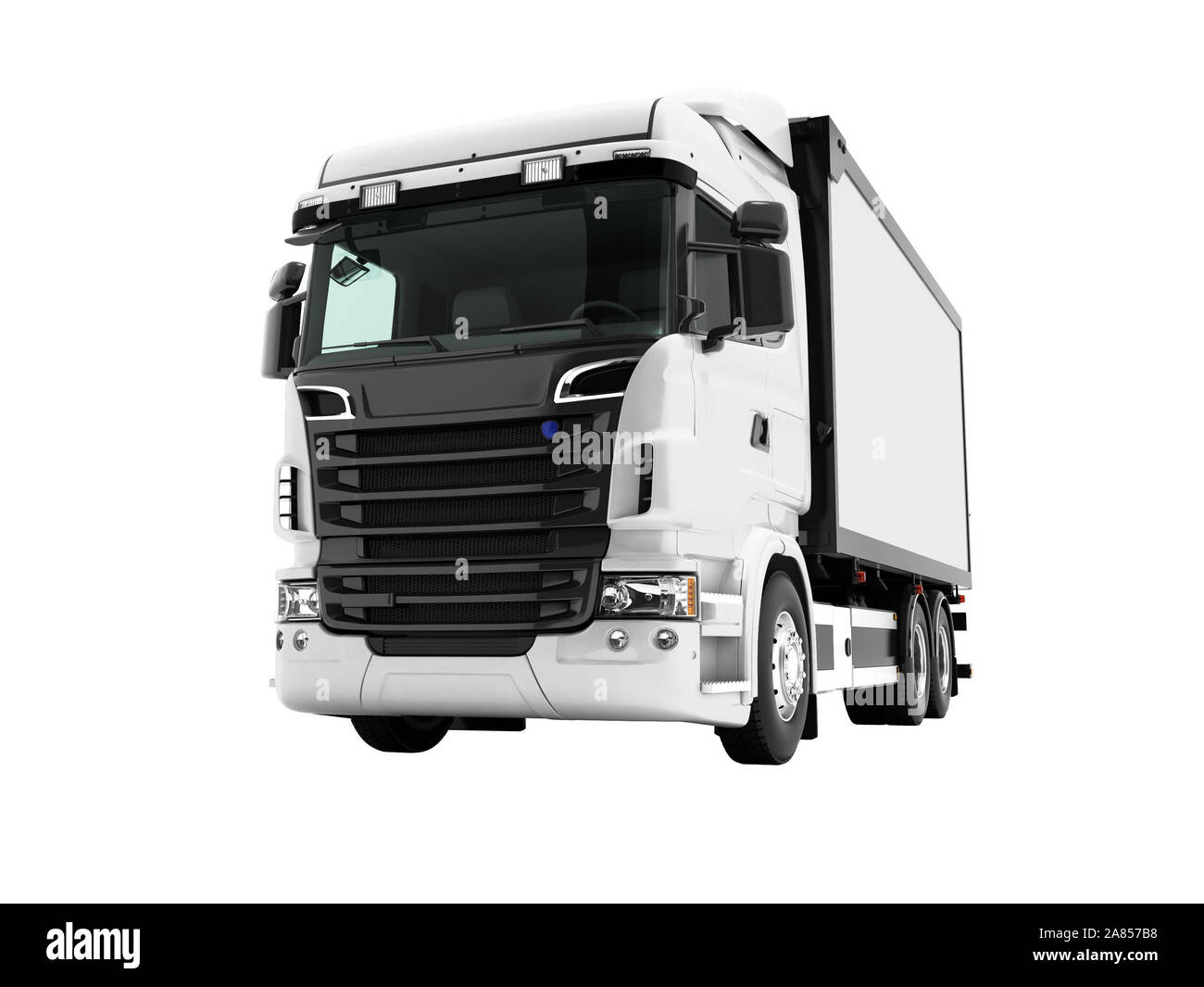 Camion blanc avec inserts noir avec capacité de charge de jusqu'à cinq tonnes vue arrière 3D render sur fond blanc aucune ombre Banque D'Images