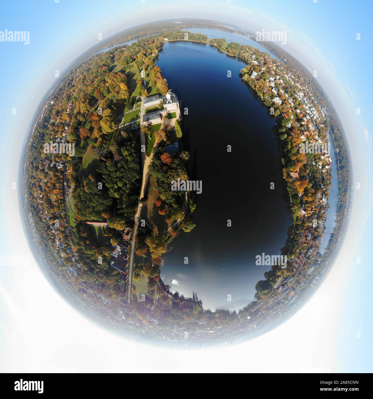 Full Circle-Panorama : Luftbild : Marmorpalais Neuer Garten, Heiliger, voir, Potsdam, Brandebourg (nur für redaktionelle Verwendung. Keine Werbung. Refe Banque D'Images