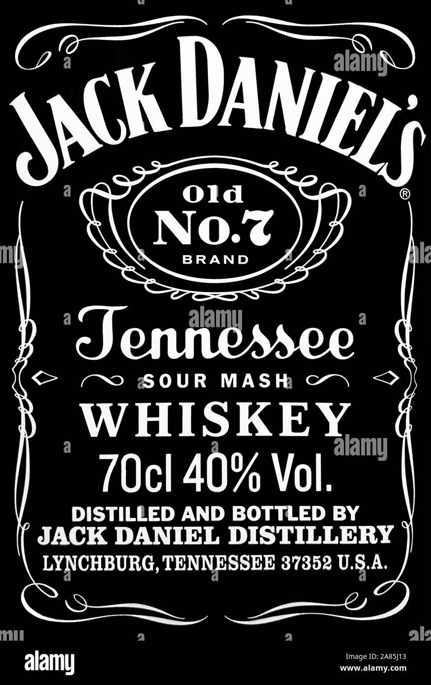 Photo de l'étiquette du whiskey Jack Daniels n° 7 Banque D'Images