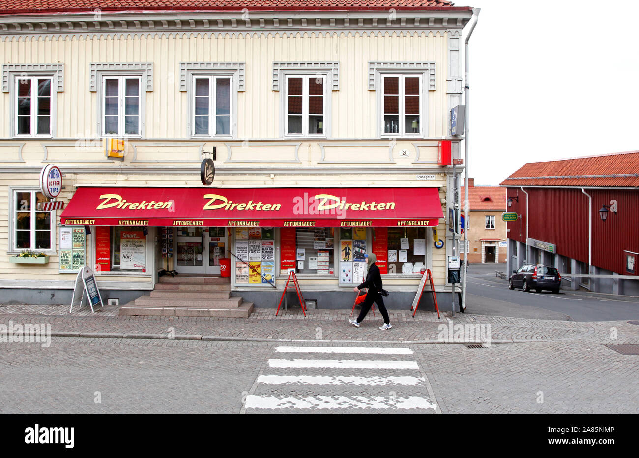 Kiosque dans le cadre de ville polkagris Gränna. Jeppe Photo Gustafsson Banque D'Images