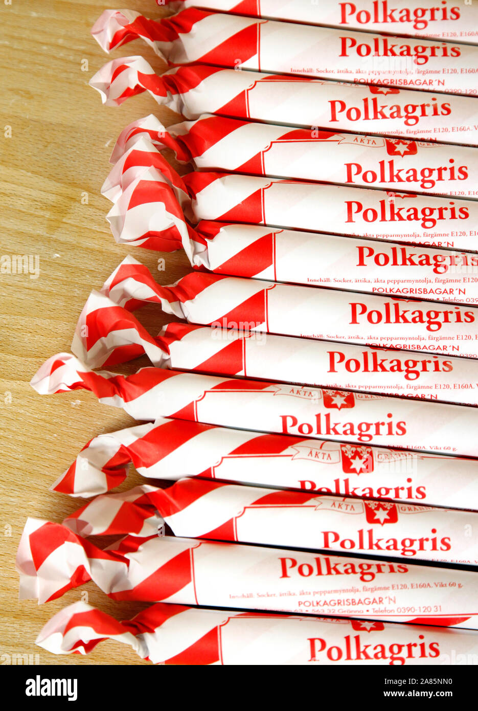 Polkagris à Polkagris boulangerie Baker dans le centre de Gränna. Jeppe Photo Gustafsson Banque D'Images