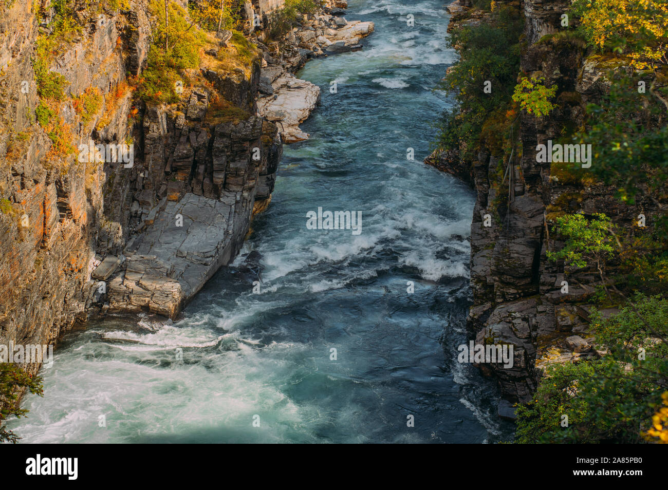 Belle vue sur rivière rapide en Abisko National Park à l'automne, la Suède Banque D'Images