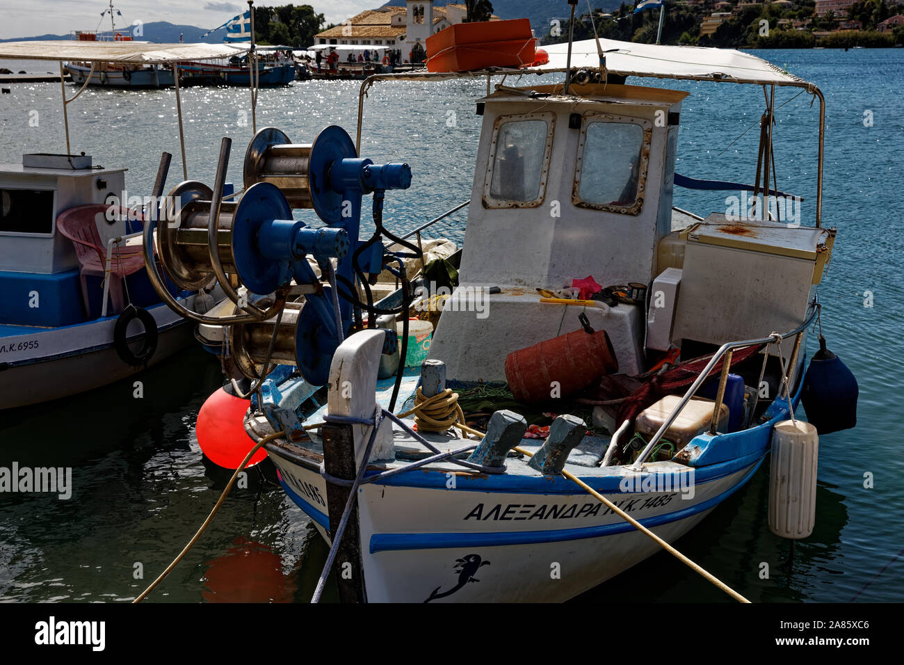 La pêche à Kanoni, Corfou, Grèce Banque D'Images