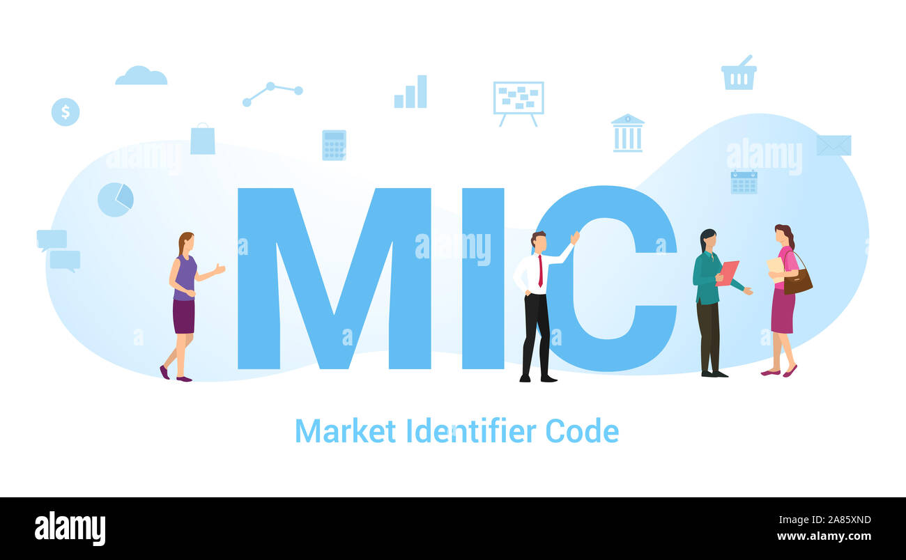 Code d'identification du marché micro concept avec grand mot ou texte et de l'équipe de personnes avec une télévision moderne style - vector illustration Banque D'Images