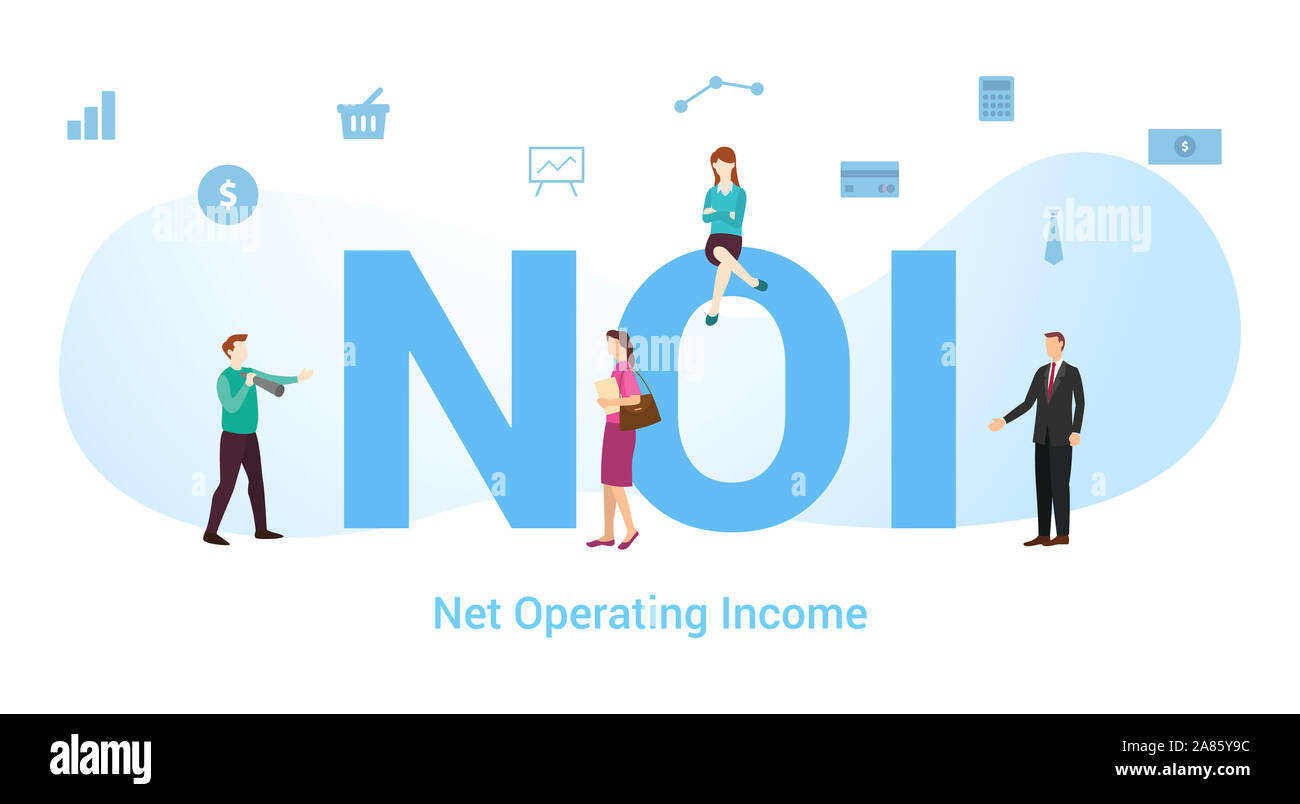 Le concept de revenu net d'exploitation noi avec grand mot ou texte et de l'équipe de personnes avec une télévision moderne style - vector illustration Banque D'Images Le concept de revenu net d'exploitation noi avec grand mot ou texte et de l'équipe de personnes avec une télévision moderne style - vector illustration Banque D'Images