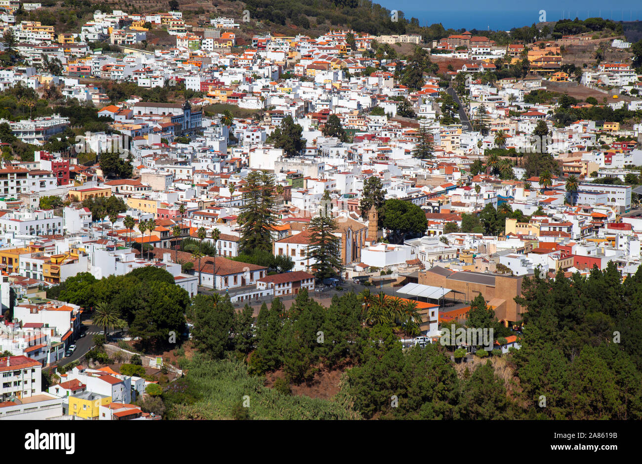 Gran Canaria, octobre, vue aérienne sur la ville historique de Teror Banque D'Images