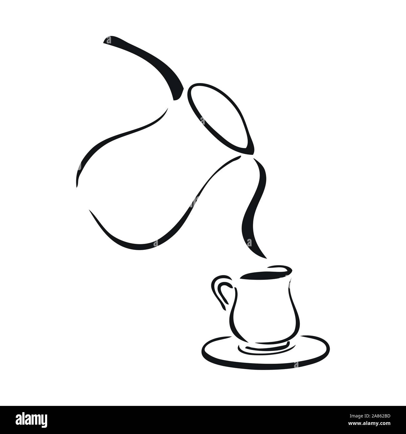 Thé noir et blanc pot verser dans une tasse Illustration de Vecteur