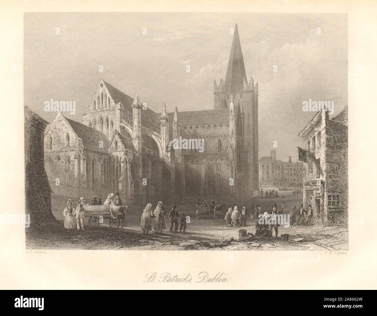 La Cathédrale St Patrick, à Dublin. L'Irlande 1843 ancienne imprimer photo Banque D'Images
