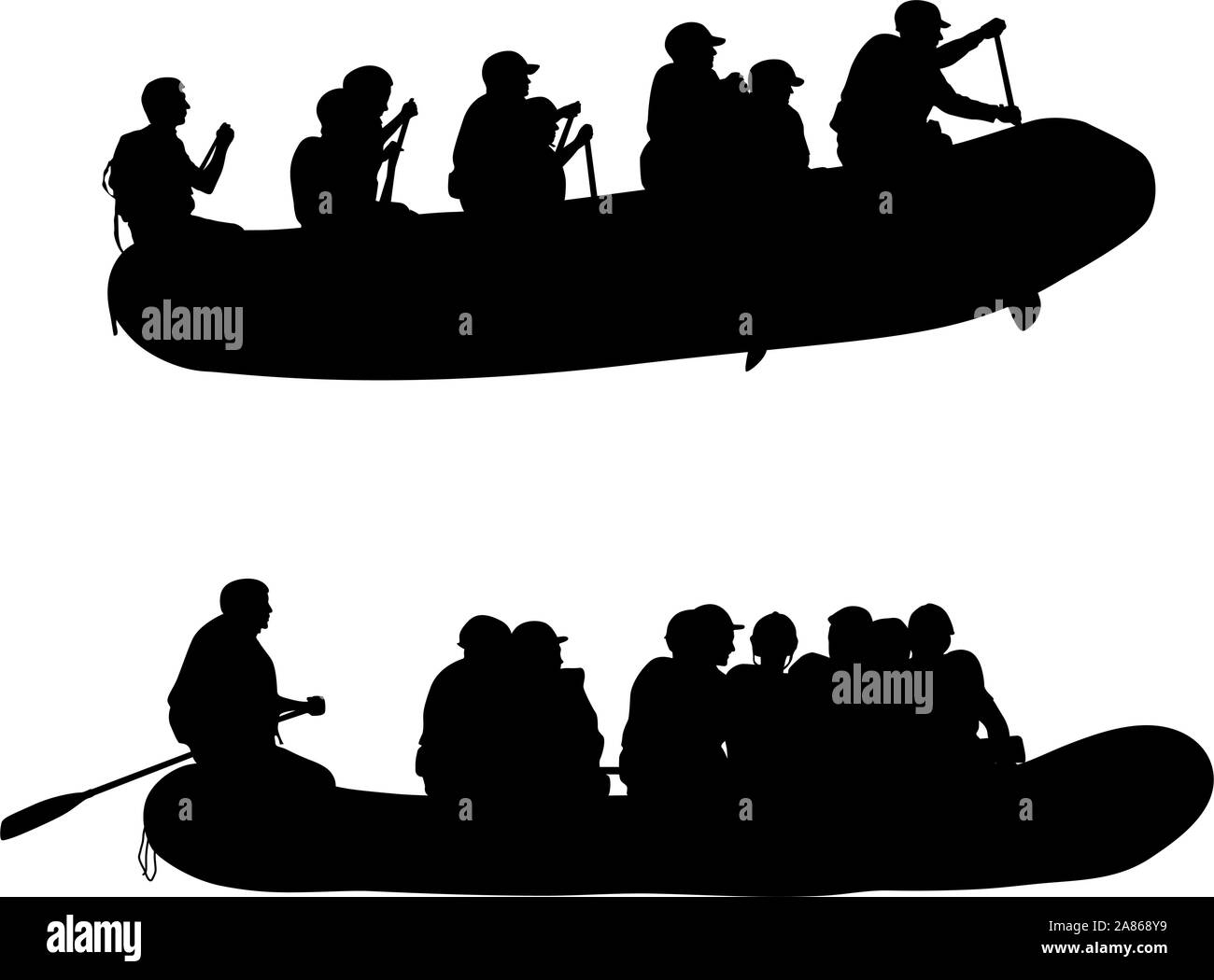 Descente sur une silhouette de l'eau Rivière rafteurs sur un fond blanc. Illustration de Vecteur