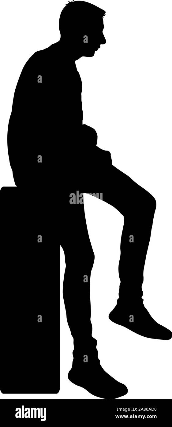 Silhouette homme assis sur une chaise, fond blanc. Illustration de Vecteur