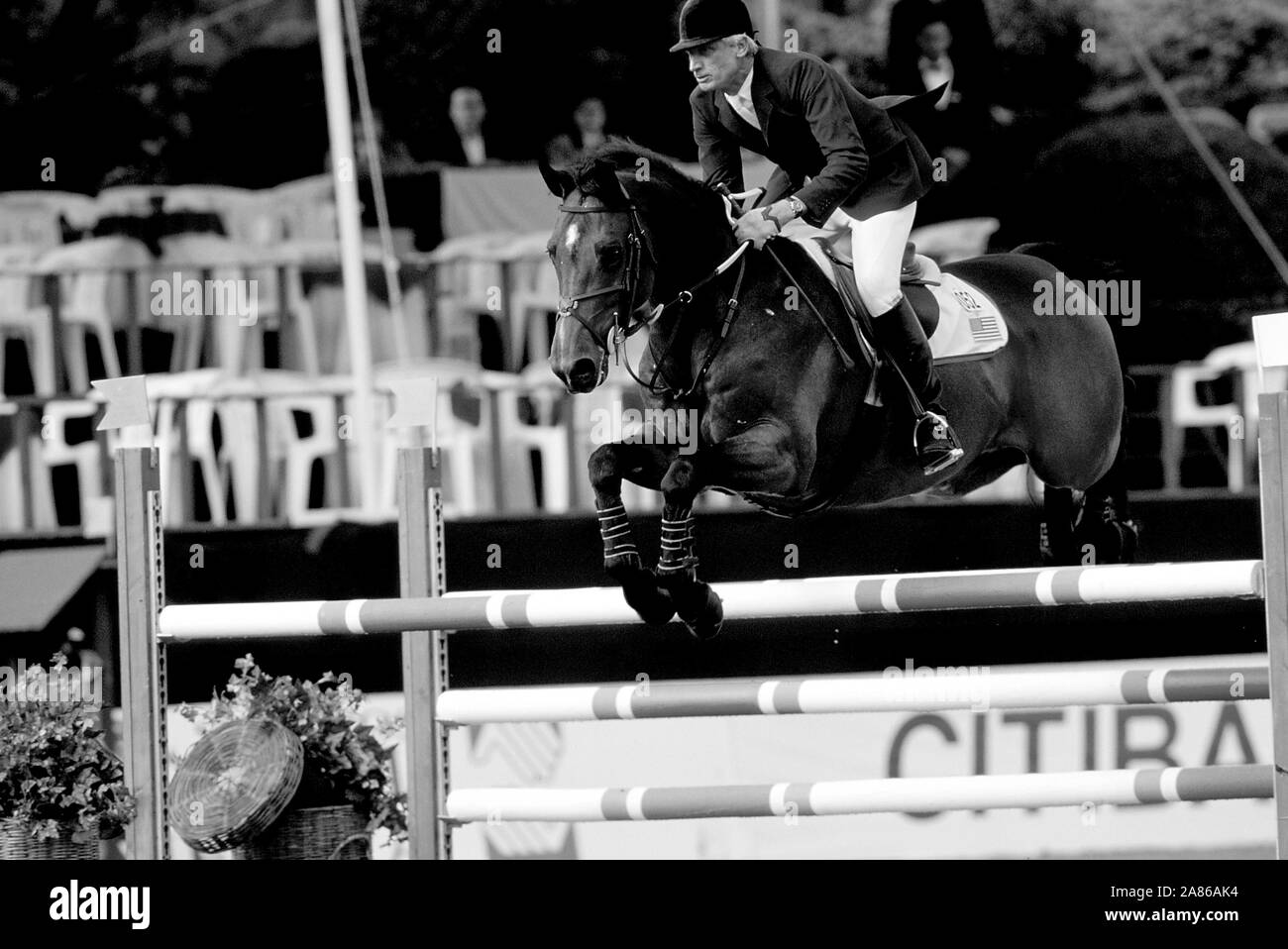 Monterrey CSI Octobre 1998, Joe Fargis (USA) équitation Lancelot Z Banque D'Images