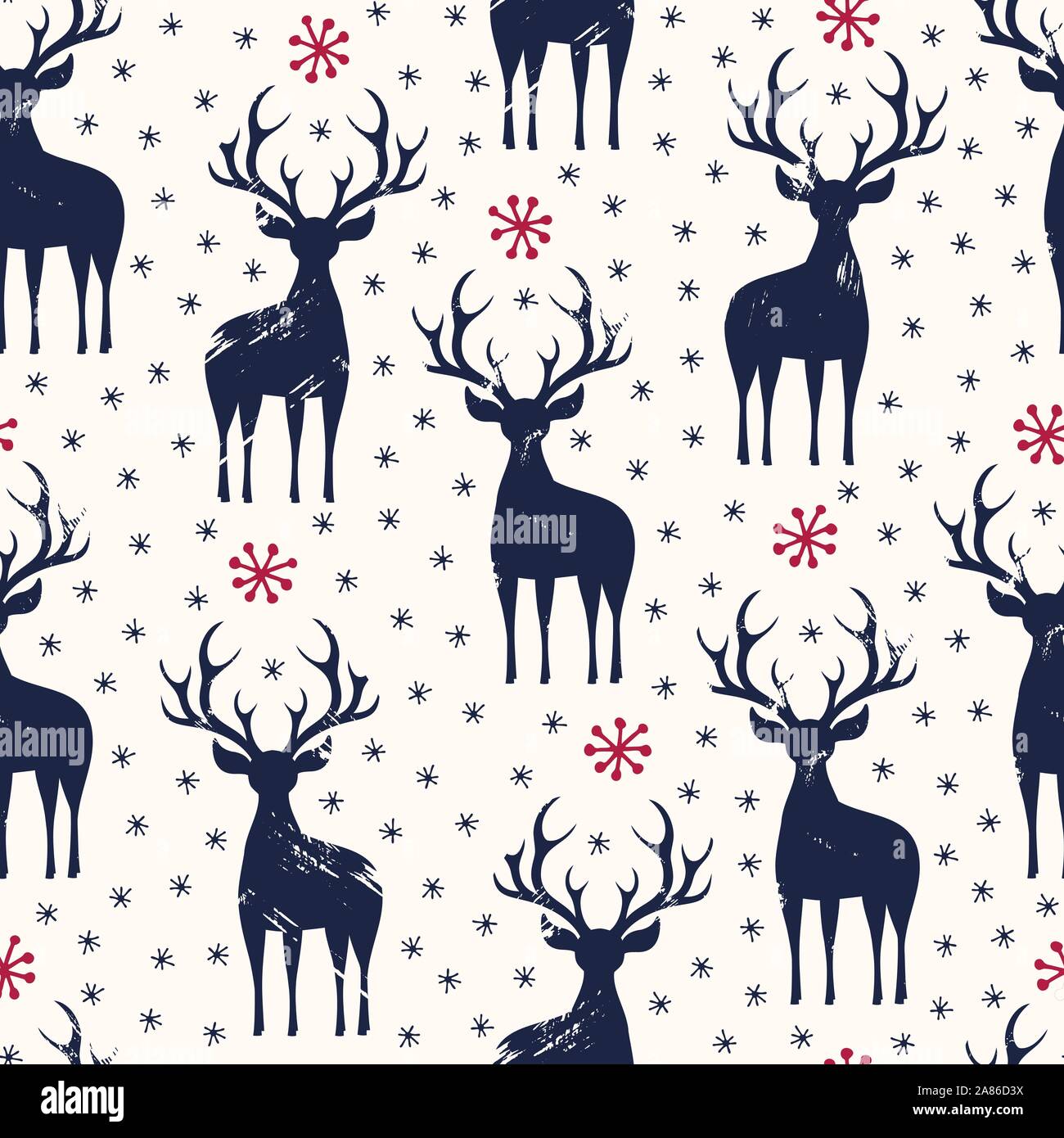 Les vacances d'hiver, noir motif transparent vecteur Hand-Drawn Deer et flocons sur fond blanc. Noël et Nouvel An, modèle parfait pour Wrappin Illustration de Vecteur