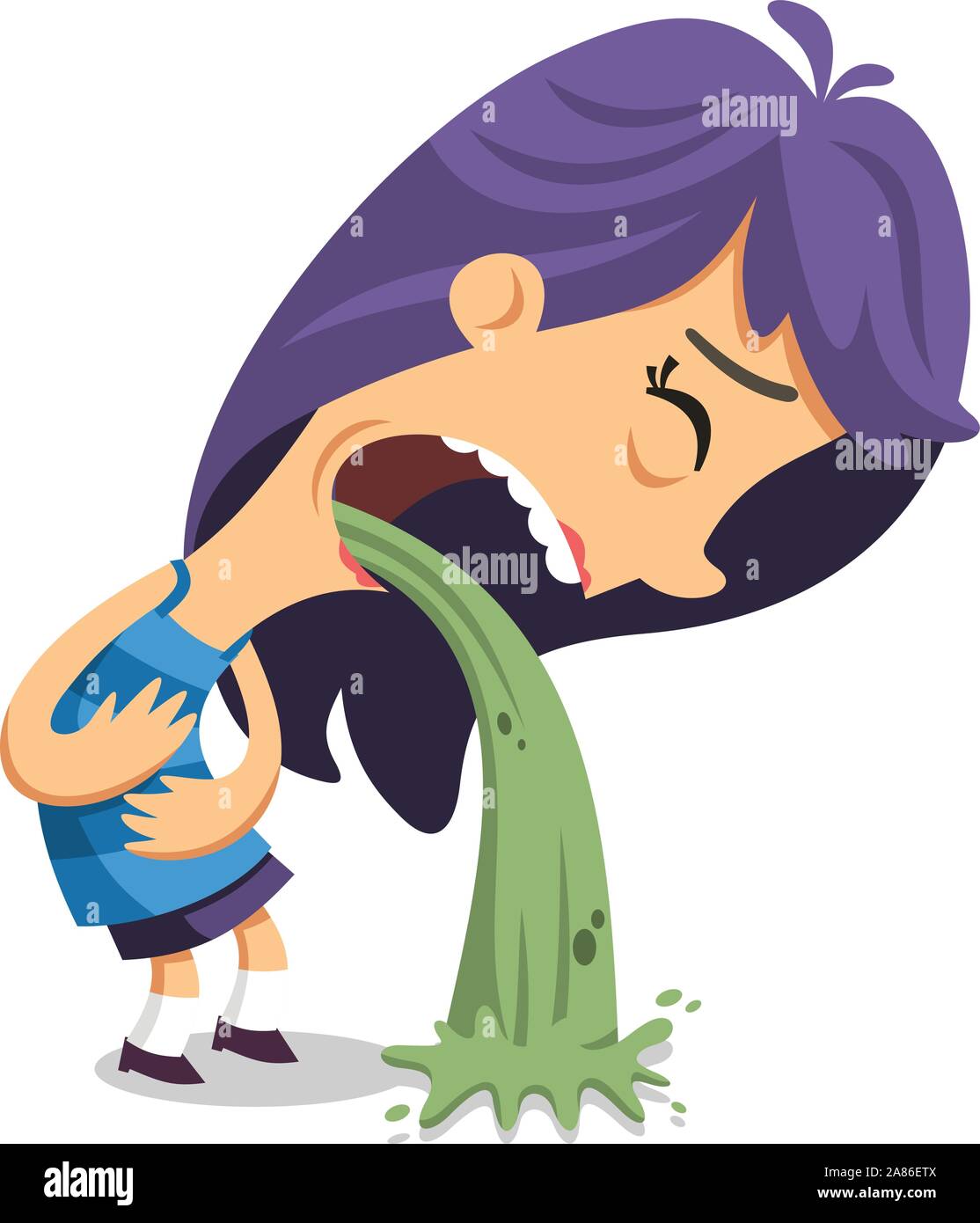 Jeune femme dans la douleur des vomissements, vector illustration cartoon. Illustration de Vecteur