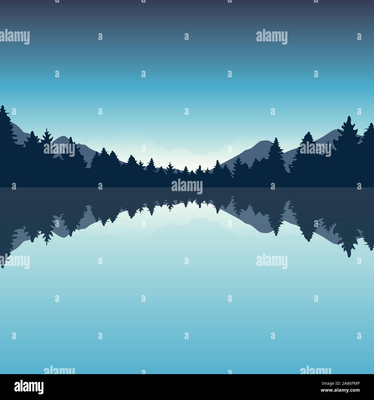 Magnifique lac et forêt de pins bleu nature paysage vector illustration EPS10 Illustration de Vecteur