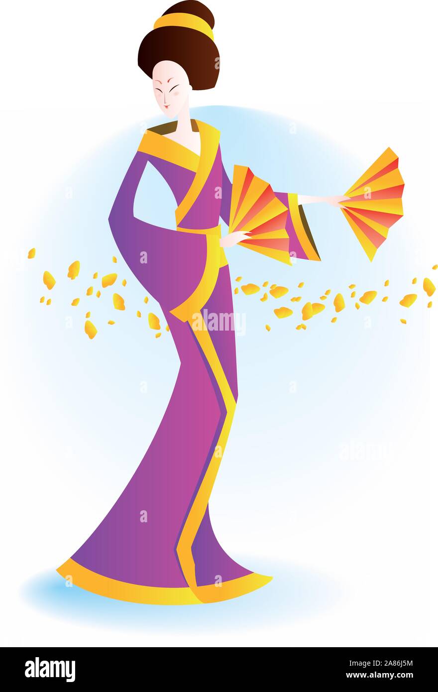 Geisha, debout au milieu d'une danse. Illustration de Vecteur