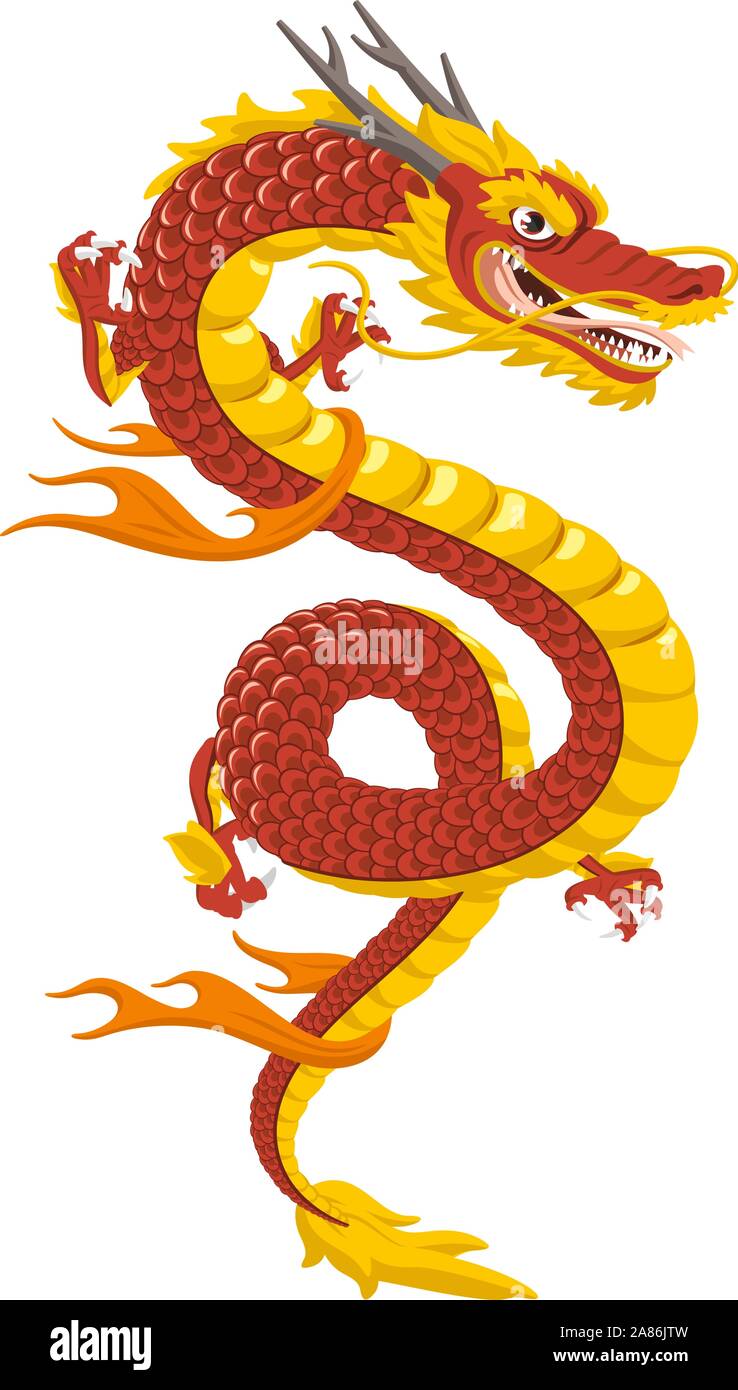 Dragon chinois rouge Culture traditionnelle, vector illustration cartoon. Illustration de Vecteur
