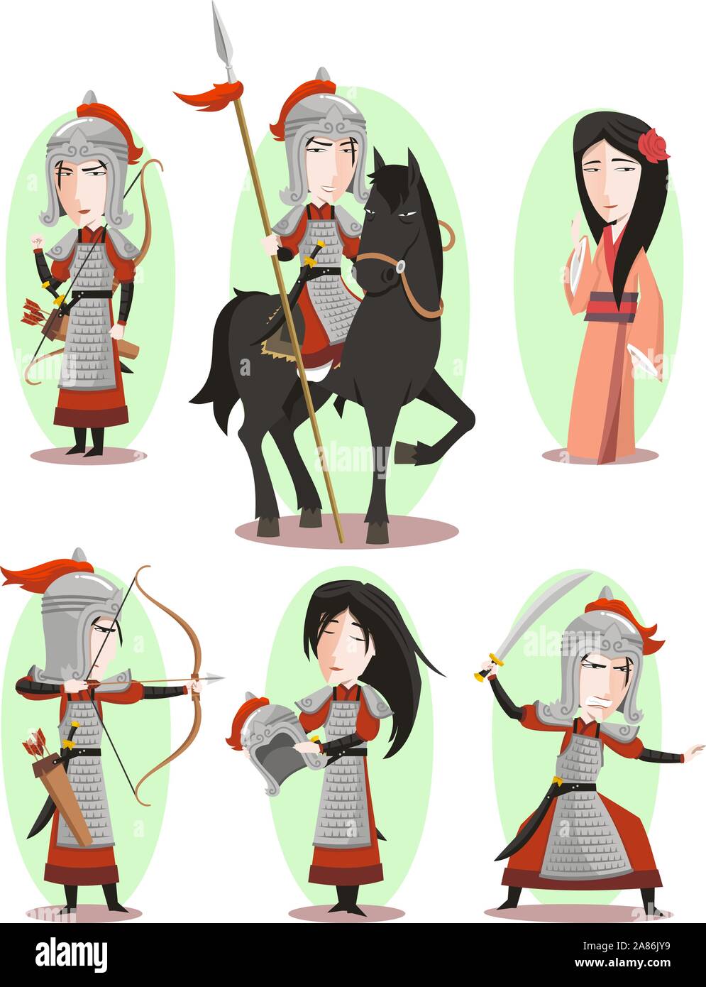 Hua Mulan héros féminin chinois Culture traditionnelle, vector illustration cartoon. Illustration de Vecteur