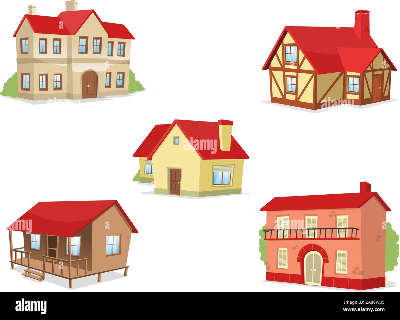 Résidentiel maison de banlieue maison villa set vector illustration. Illustration de Vecteur