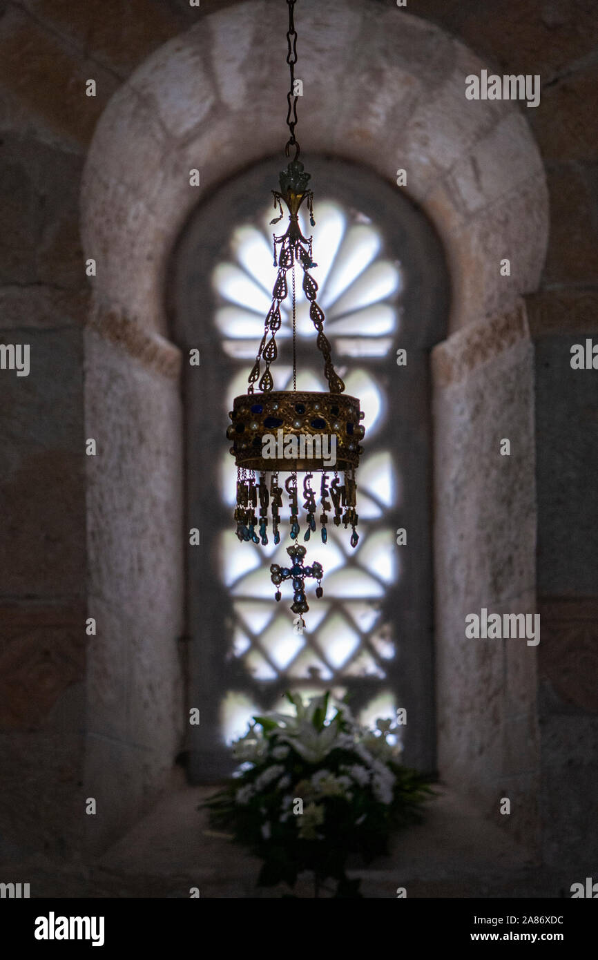 Couronne de Recesvinto dans l'église de San Juan Bautista (St Jean Baptiste) wisigothique. San Juan de Baños, Province de Palencia, Castille, Espagne Banque D'Images