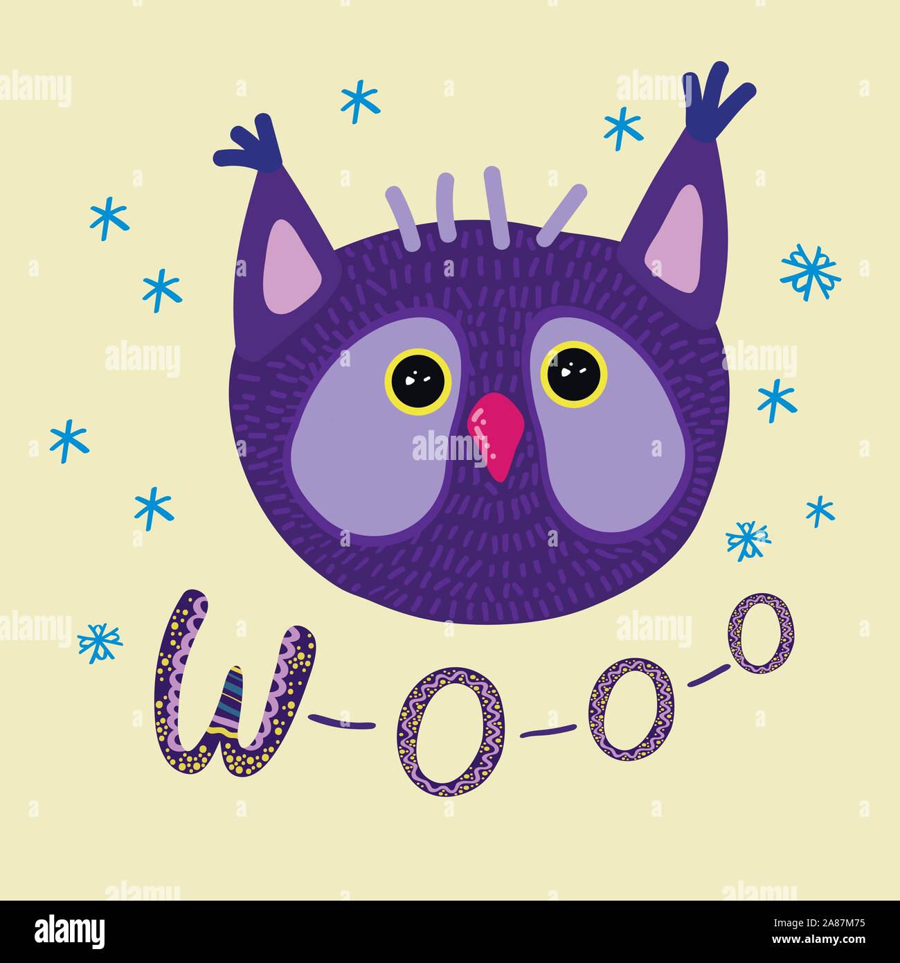 Vector illustration d'un cute cartoon owl avec expression écrite - w-o-o-o - pour les affiches, t-shirts imprimés, des cartes de souhaits Illustration de Vecteur