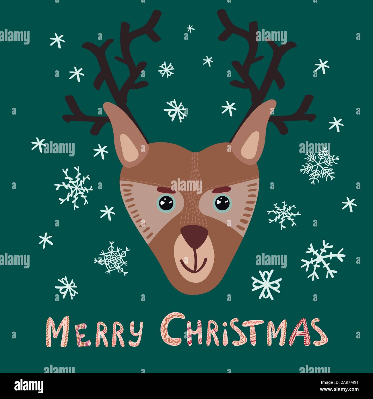 Vector illustration d'un cute cartoon deer avec expression écrite par main - Joyeux Noël - pour les affiches, t-shirts imprimés, des cartes de souhaits Illustration de Vecteur