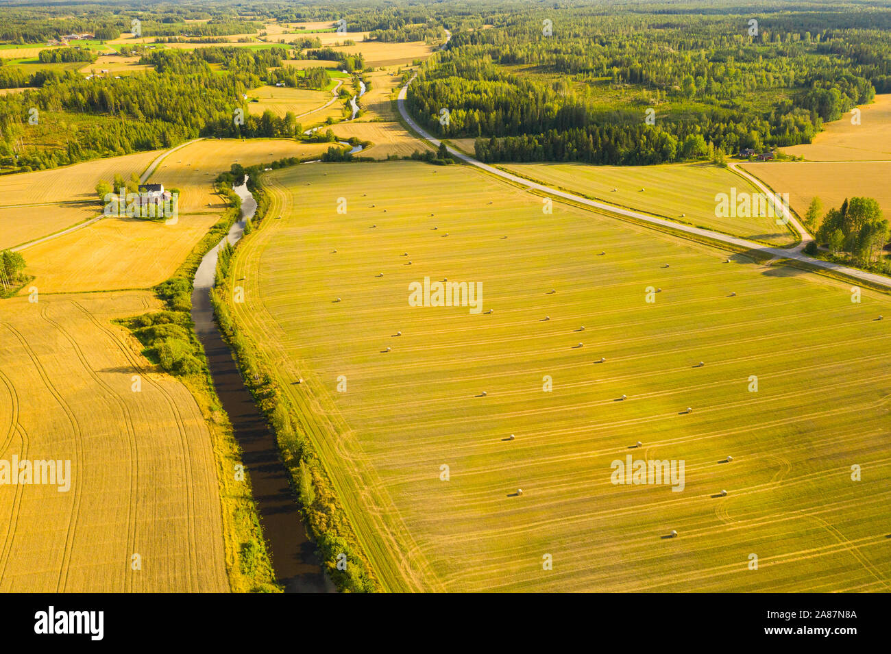 Photo aérienne des champs agricoles près de Tampere, Finlande Banque D'Images
