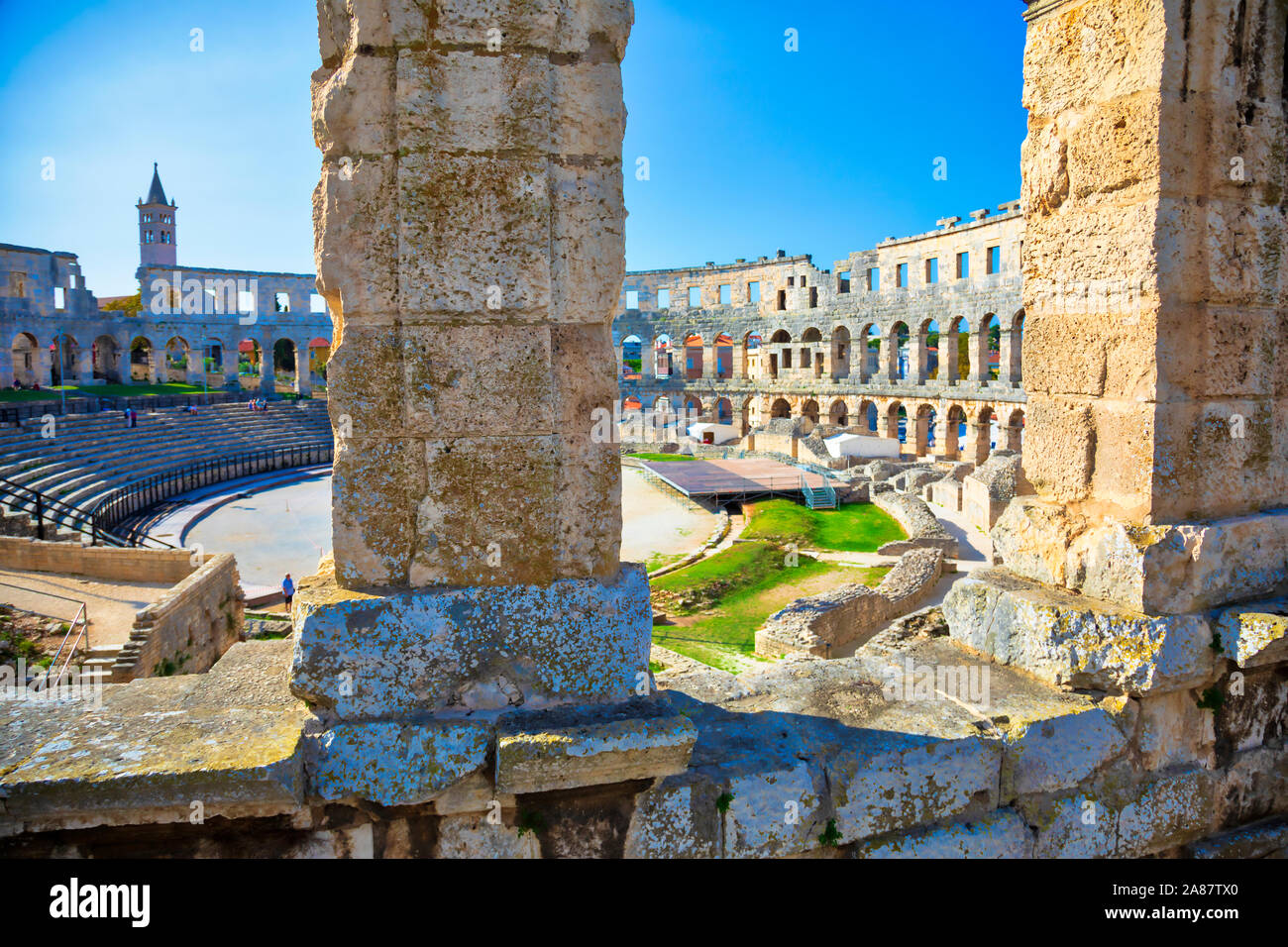 Arena de Pula, Croatie. Ruines de l'amphithéâtre romains les mieux préservés. UNESCO World Heritage site. Droit Banque D'Images