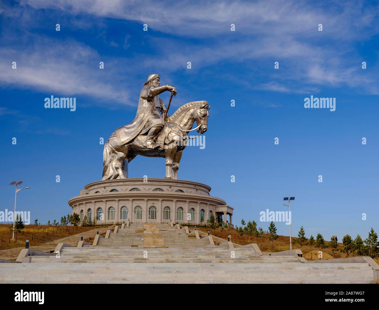 Gengis Khan statue équestre, Gengis Khan parc à thème, Chinggis Khaan, Tsonjin Boldog complexes statue, Mongolie Banque D'Images