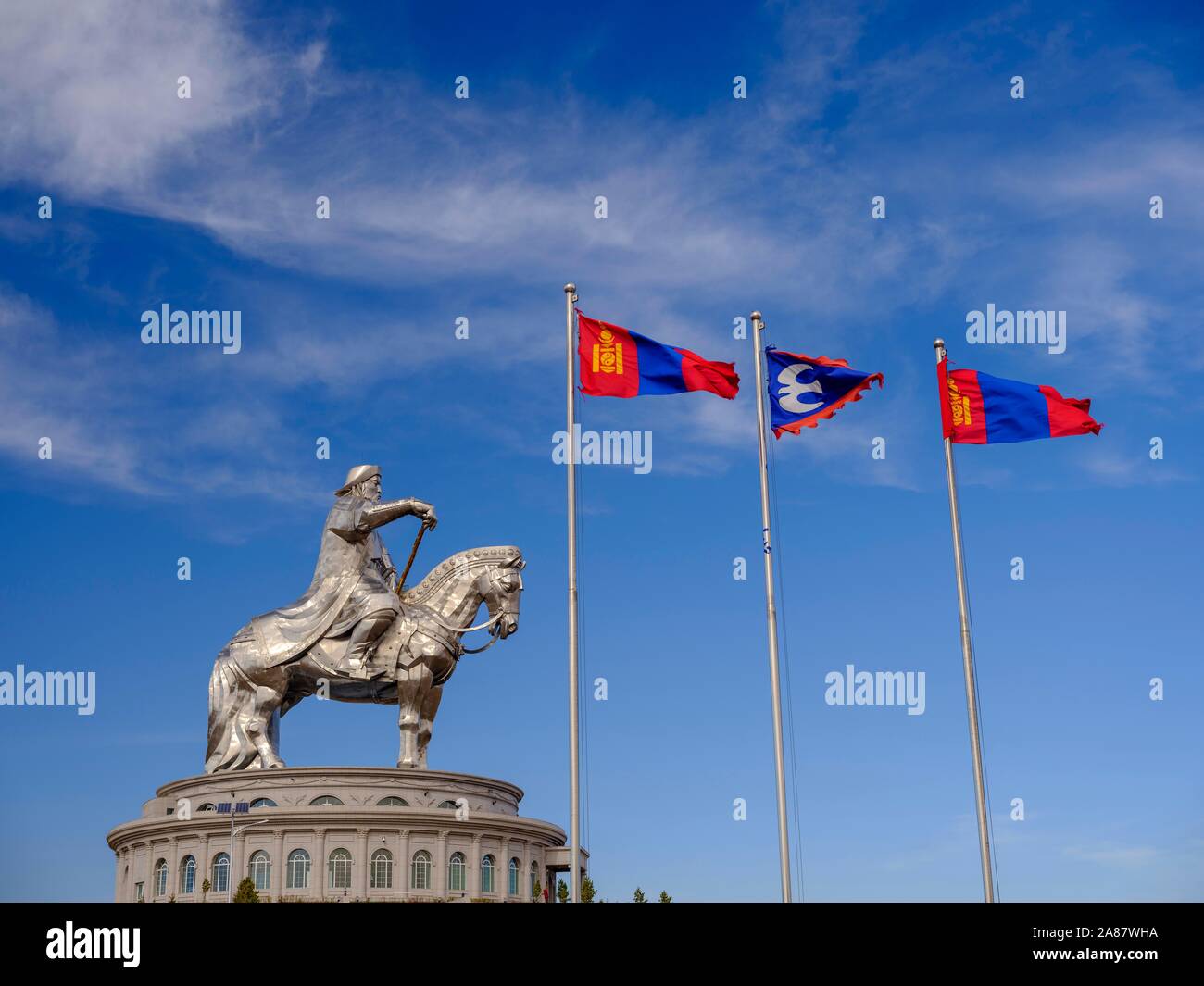 Gengis Khan statue équestre, Gengis Khan parc à thème, Chinggis Khaan, Tsonjin Boldog complexes statue, Mongolie Banque D'Images