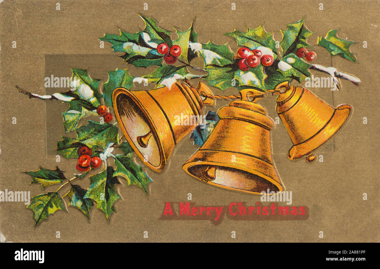 Golden Bells Vintage Noël Traditionnel Personnalisé carte