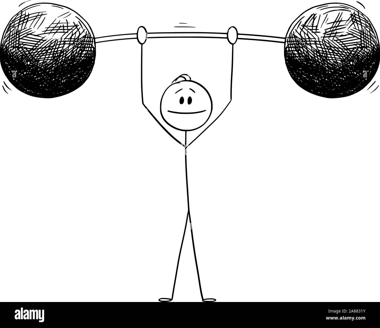 Vector cartoon stick figure dessin illustration conceptuelle de l'homme ou homme de poids lourds de levage. Concept d'entreprise. Illustration de Vecteur