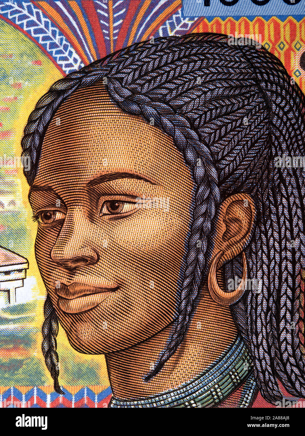 Femme africaine un portrait de l'ancien de l'argent de l'Afrique Centrale Banque D'Images