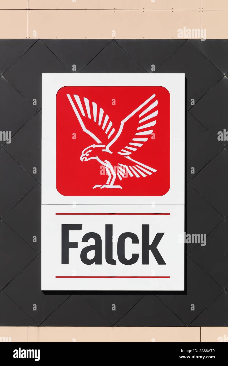 Aarhus, Danemark - 25 août 2019 : Falck est une organisation nordique avec des activités dans la plupart des régions de l'Europe Banque D'Images