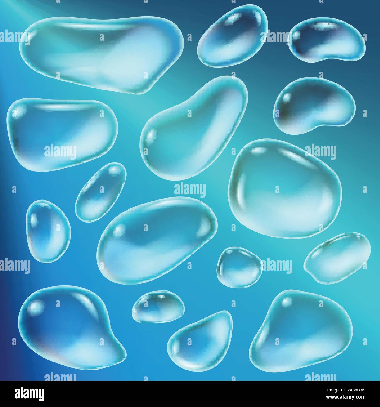 Gouttes de pluie un réaliste sur un fond bleu dans la forme du verre. Jeu abstrait. Vector illustration. Illustration de Vecteur