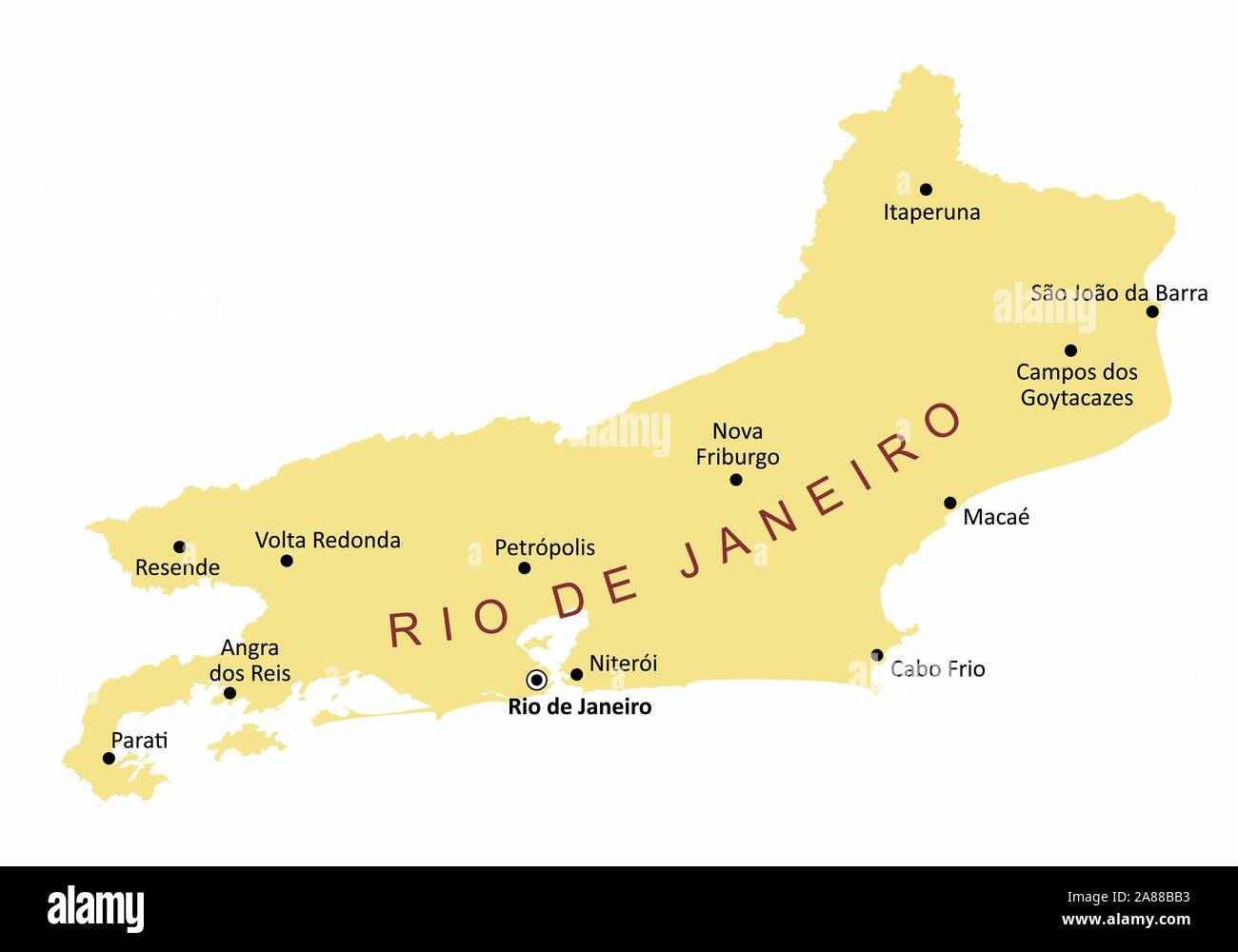 Les villes de l'État de Rio de Janeiro localisation Illustration de Vecteur