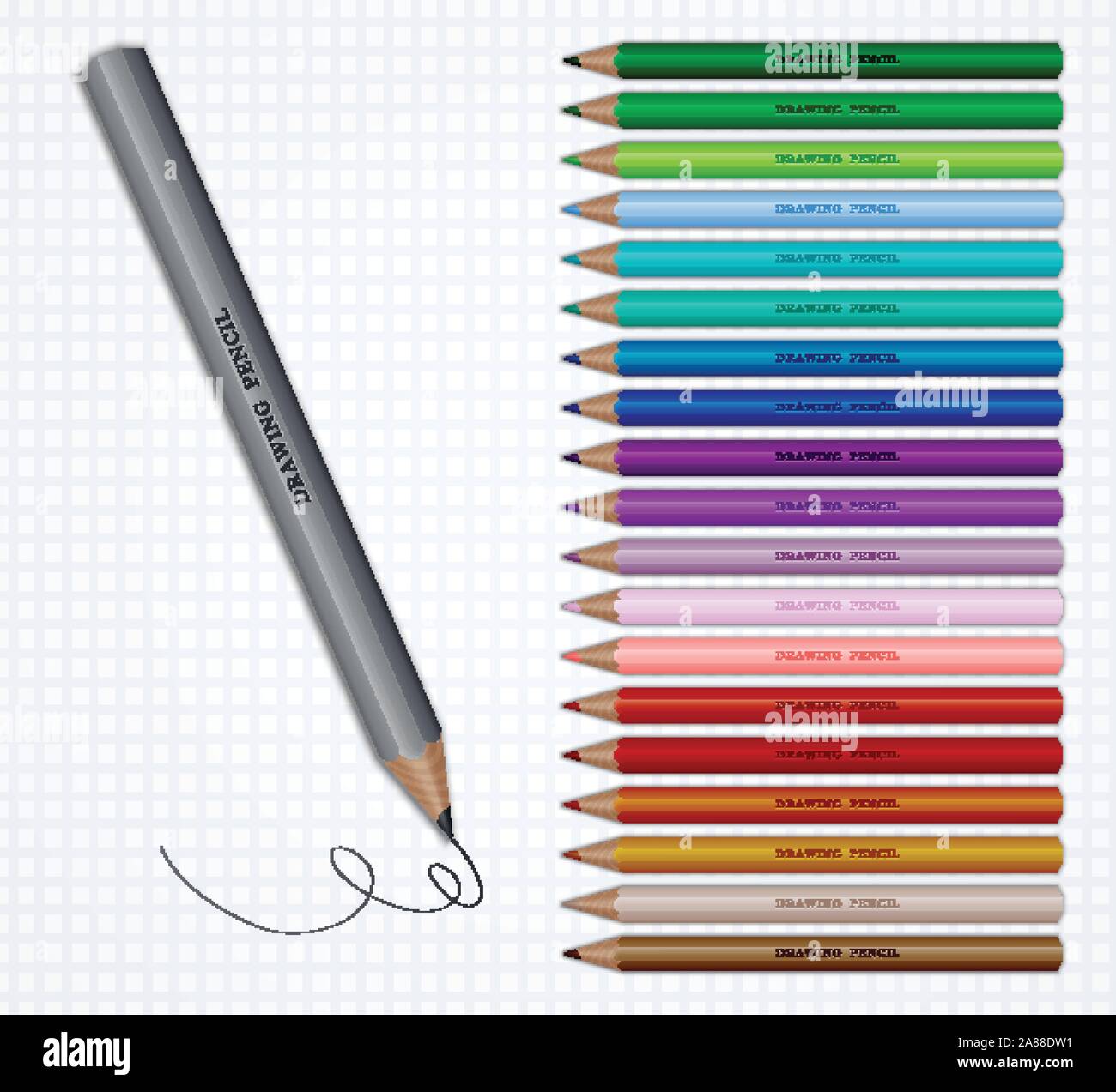 Ensemble de crayons de couleur. Illustration sur papier quadrillé Illustration de Vecteur