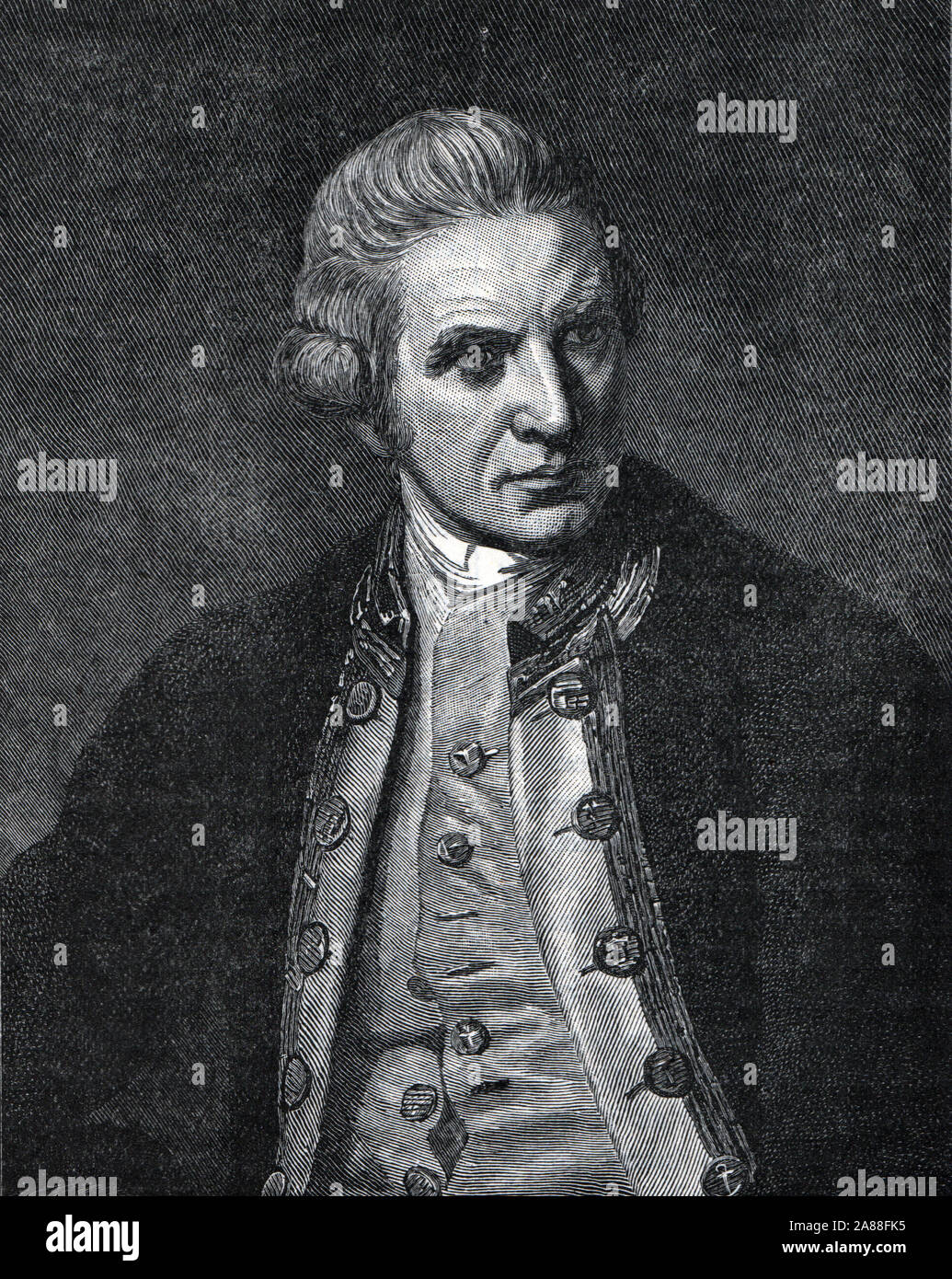 Le capitaine James Cook ; noir et blanc Illustration ; Banque D'Images